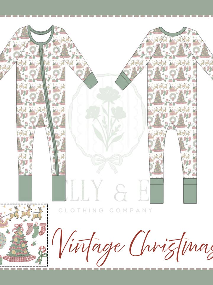 Vintage Christmas Boy Zippy Bamboo Pajamas for wholesale by Elly & E Clothing Co.