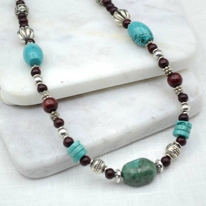 Halskette Tashi Wood & Turquoise für den Großhandel von Didi Bahini Fair Trade