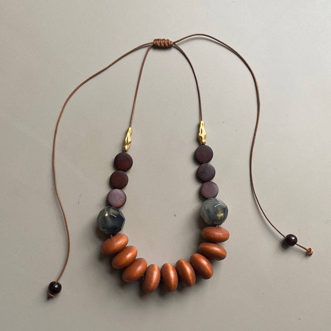 Gist Jewellery - Wholesale Beaded/Pearl Necklace - CST09 - Adjustable cord necklace - Orange, Burgundy4