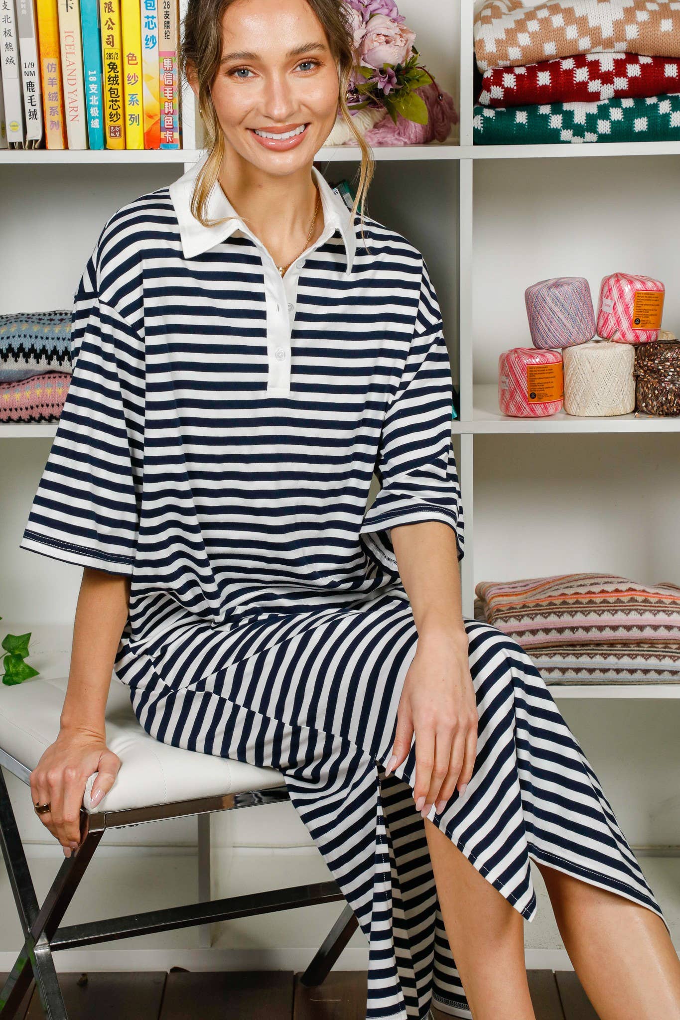 Armada Vestido polo estampado a rayas con hombros descubiertos VD82307 de venta al por mayor en Faire11