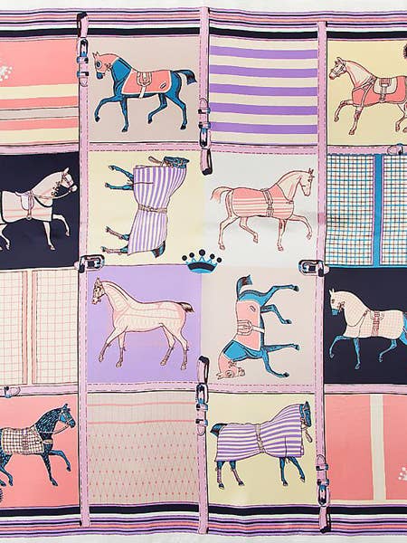 Equestrian Pink Trotting Horse Poly Scarf for wholesale by Winding River