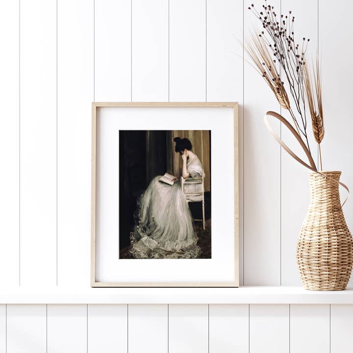 Sugar & Canvas - Wholesale Kunstprint - Europese vintage rustiek meisje dat portretprint leest VP633