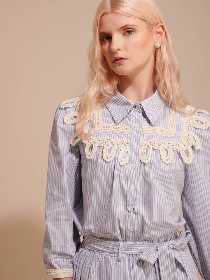 Cream Lace Detailed Shirt for wholesale by ROCH PEREL