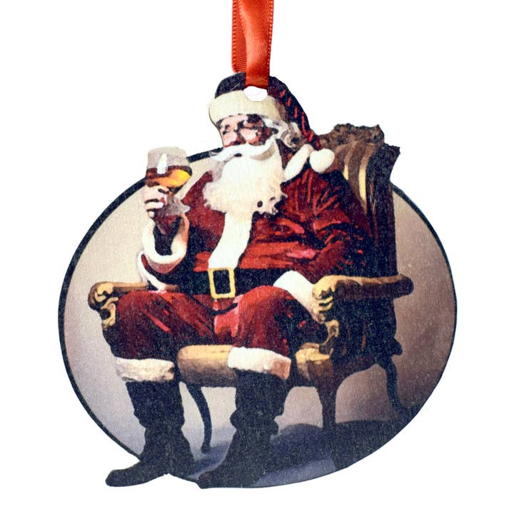 Adorno vintage de Papá Noel bebiendo bourbon para venta al por mayor de Layne Wilson