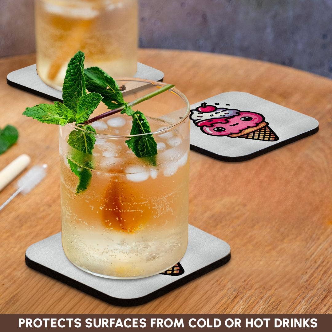 3dRose – wholesale Coasters – 3dRose, Cute Kawaii Illustration Of A Strawberry Waffle Cone Ice Cream, Coaster9