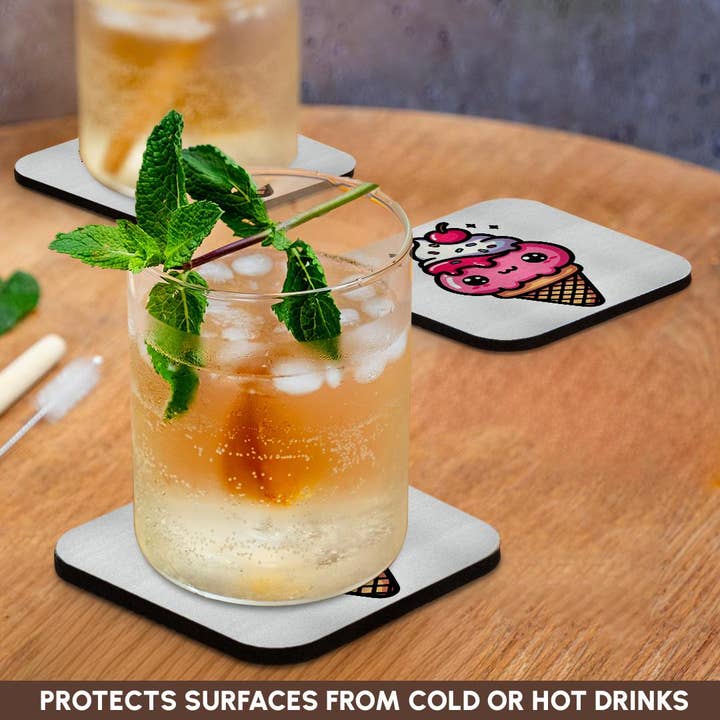 3dRose - Wholesale Coasters - 3dRose, Cute Kawaii Illustration Of A Strawberry Waffle Cone Ice Cream, Coaster9