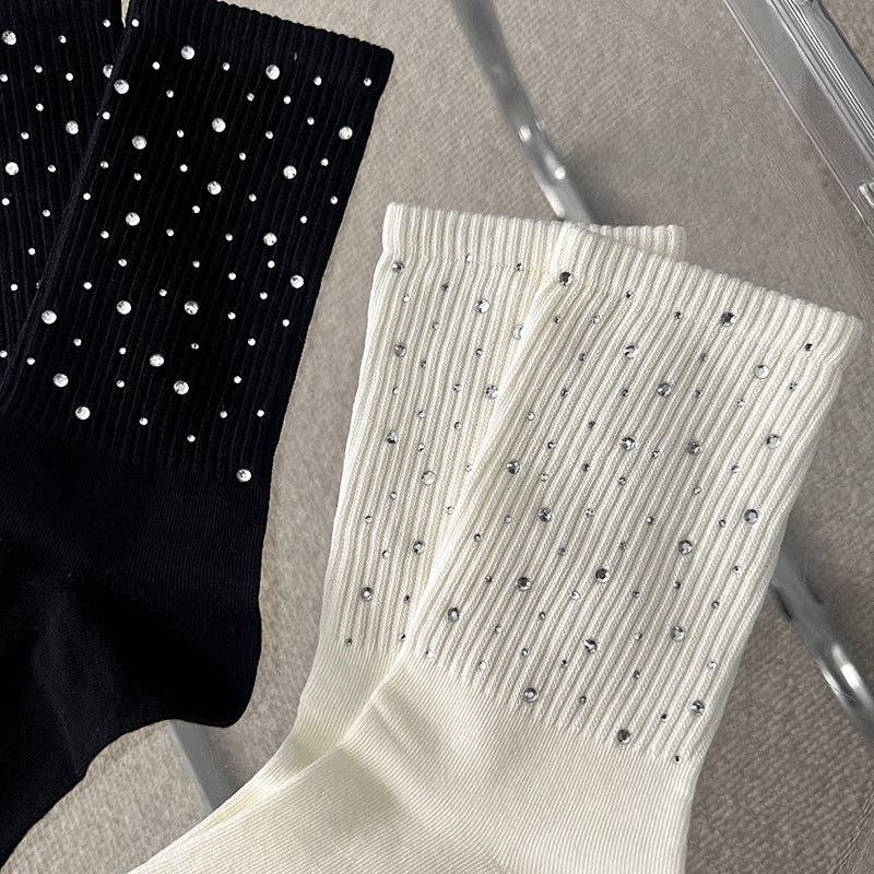 Dipped Shop - Wholesale Socks - Women's - Rhinestone Ribbed Simple Cotton Socks DP25A4385