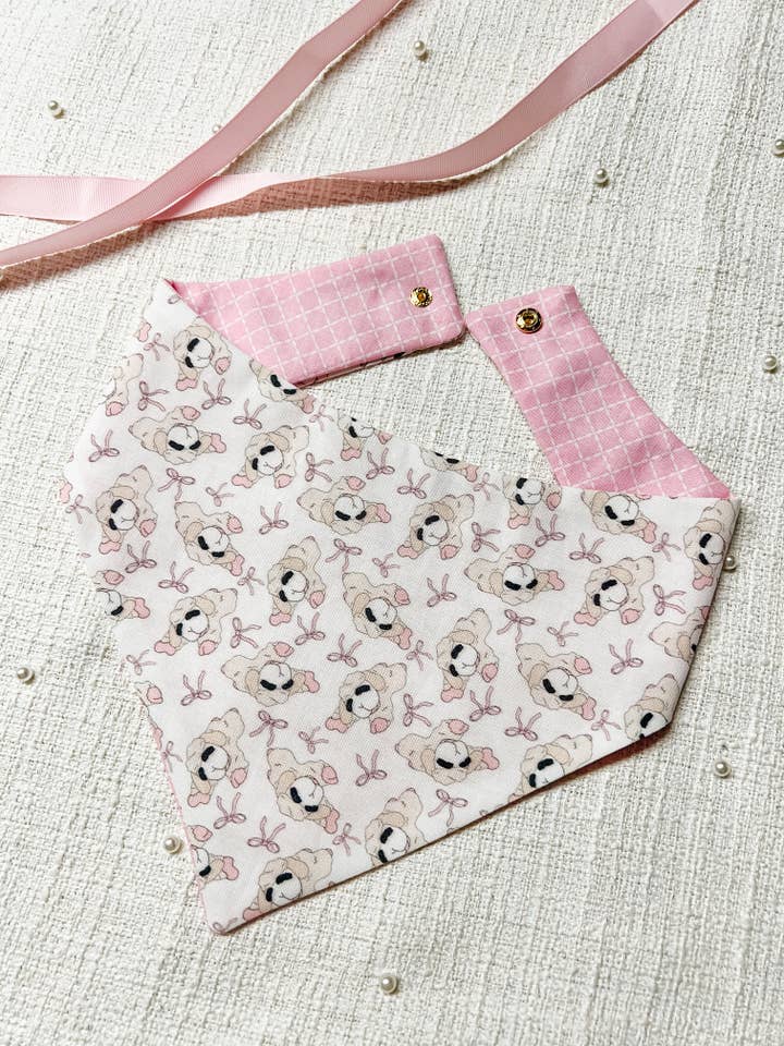 Coquette Lamb Reversible Dog Bandana, Ribbon Bow Pet Scarfs for wholesale by StellaLoo