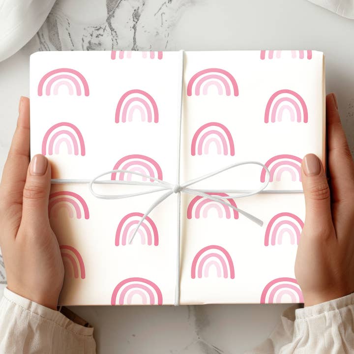 Pink Boho Rainbow Pattern Wrapping Paper Custom Printed Gift Wrap for wholesale by House of Binky