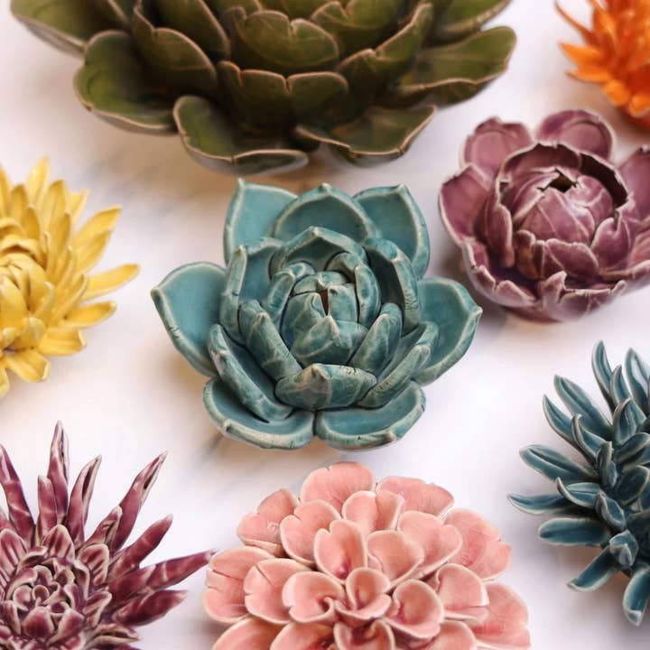 Ceramic Flower Wall Art Succulent Teal 11 for wholesale on Faire