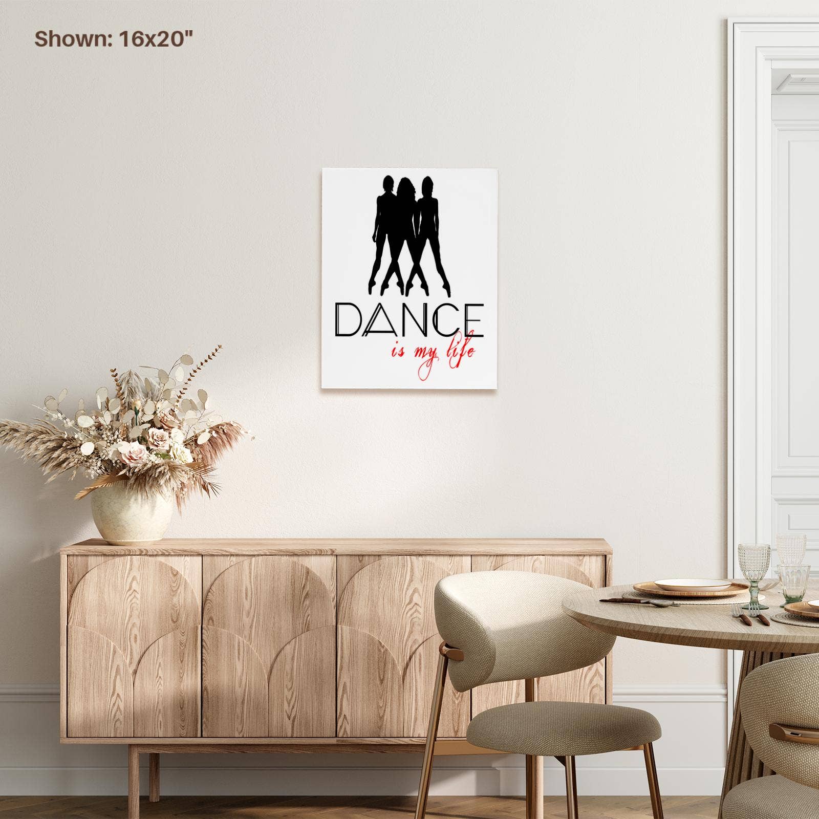 3dRose – Großhandel Kunstdruck – 3dRose, Drei weibliche Figuren in schwarzer Farbe. Text: Tanzen ist mein Leben auf weißem, museumstauglichem Leinwanddruck.6