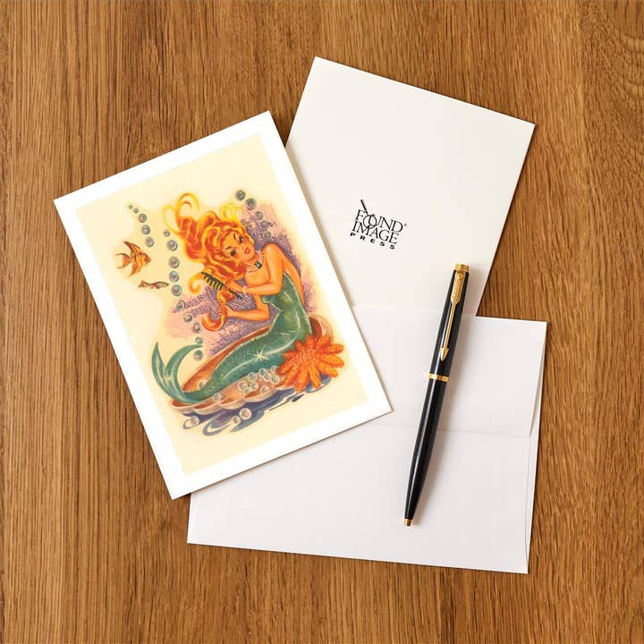 Found Image Press – Großhandel Briefpapier-/Postkarten-Set – Grußkarte TS-339 Meerjungfrau kämmt Haare