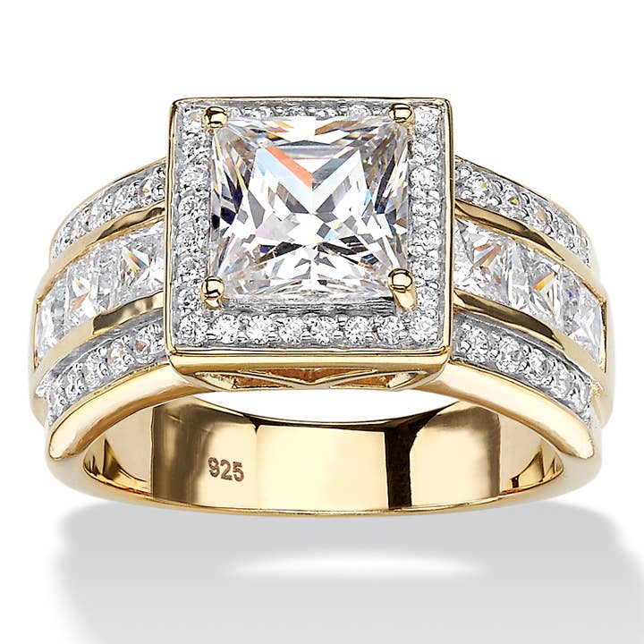 Princess-Cut Cubic Zirconia Halo Engagement Ring for wholesale by PalmBeach Jewelry