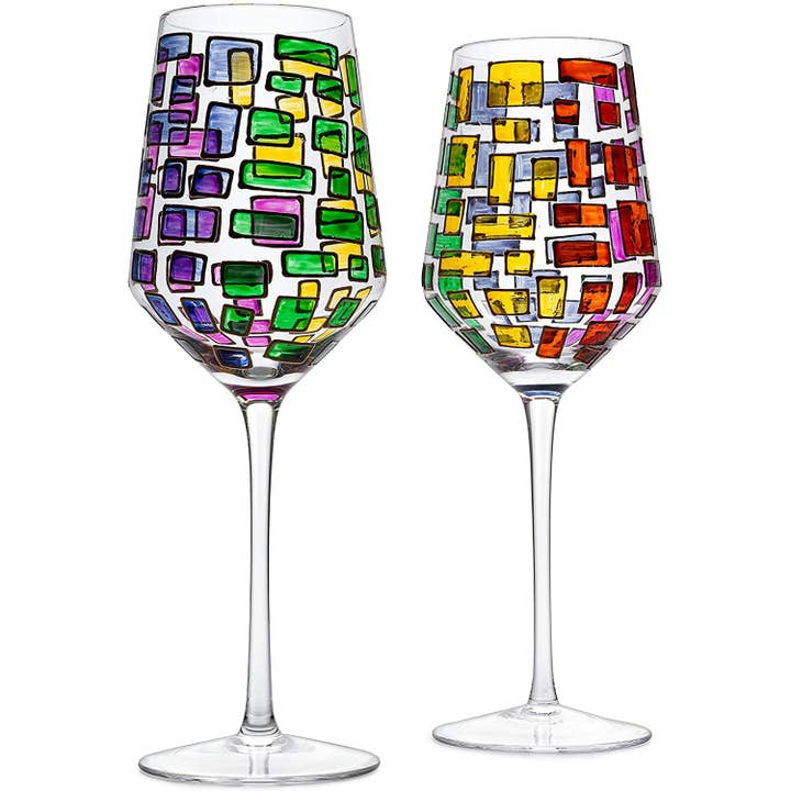 The Wine Savant / Khen Glassware - Vendita all'ingrosso Bicchieri da vino - Set di 2 bicchieri da vino rinascimentali con stelo arcobaleno colorato
