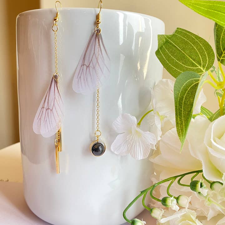 AtsknskRealFlower - Wholesale Dangle Earrings - Organza Fabric Butterfly Wings Earrings|Mother's Day Gifts