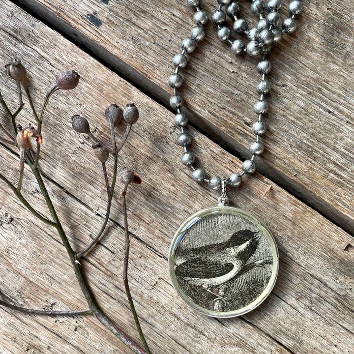joeyfivecents – Colar pingente/pendente por atacado – Colar de prata grosso médio - botânico, pássaro, floresta7