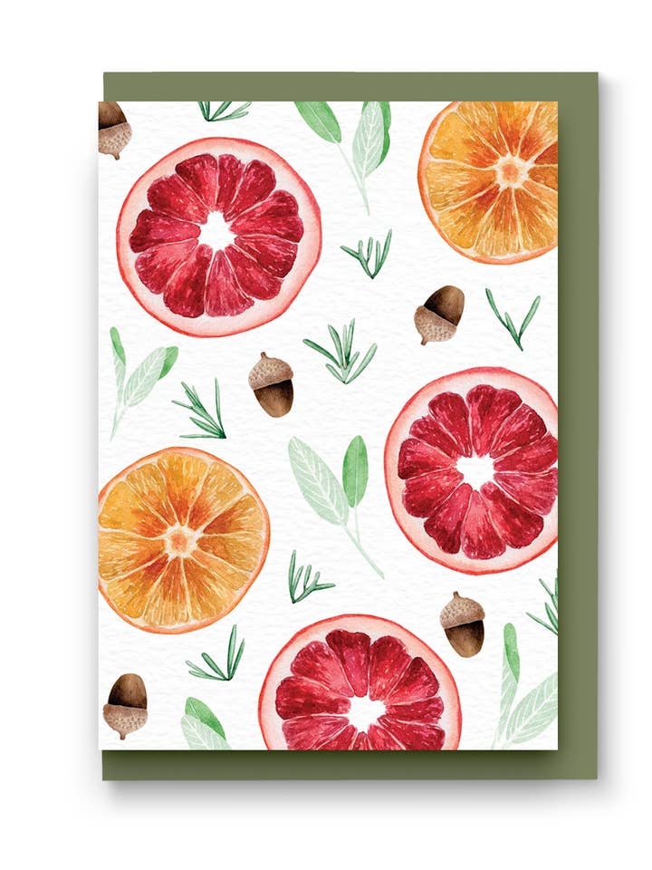 Tarjeta de Navidad de Naranjas y Pomelos para venta al por mayor de Kate Hall Design