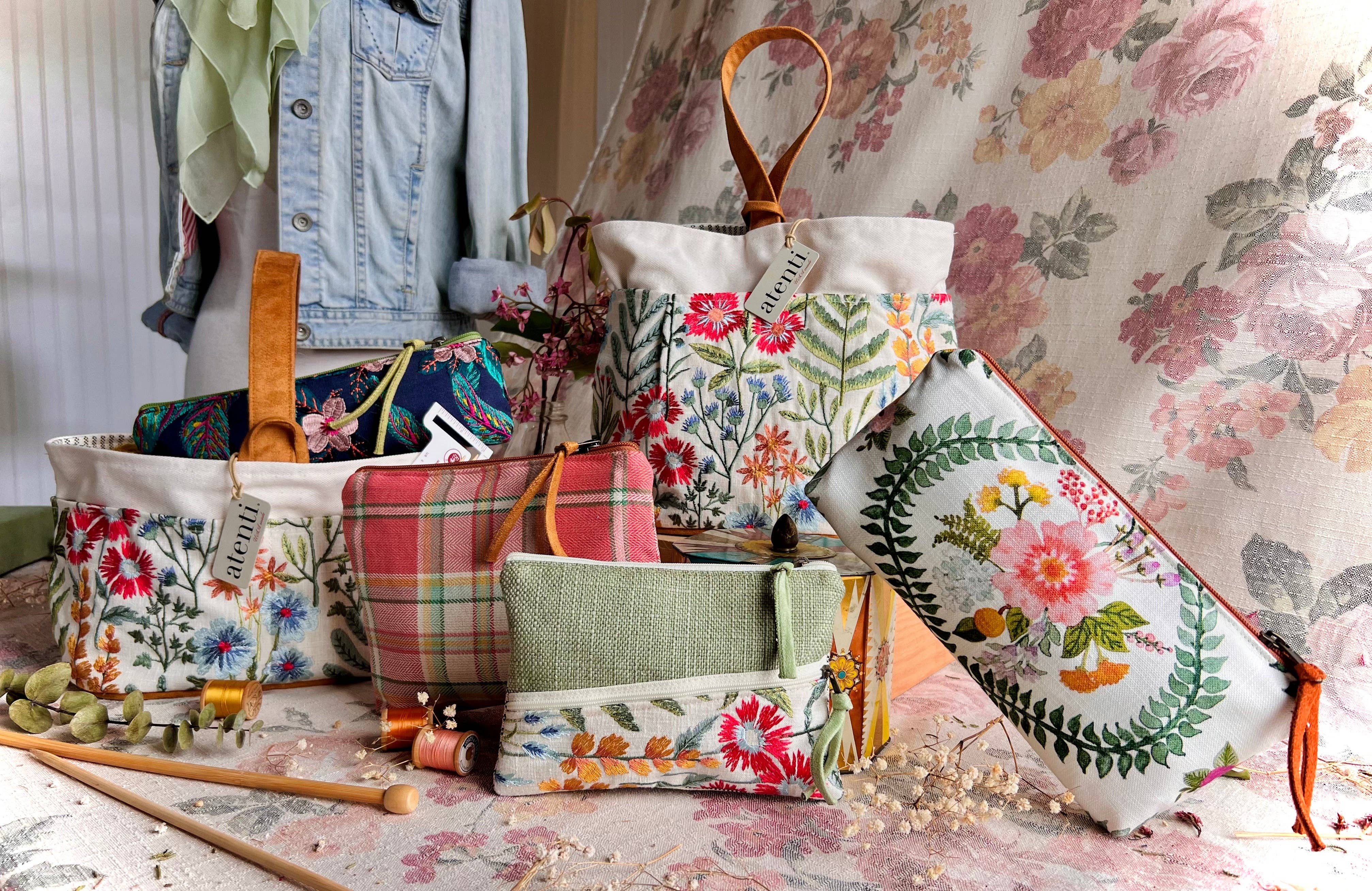 Atenti - Wholesale Knitting/Crochet Supplies - Wildflower Caddy– Handmade USA Embroidered Floral Yarn & Notions Organizer, Atenti Project Bag6