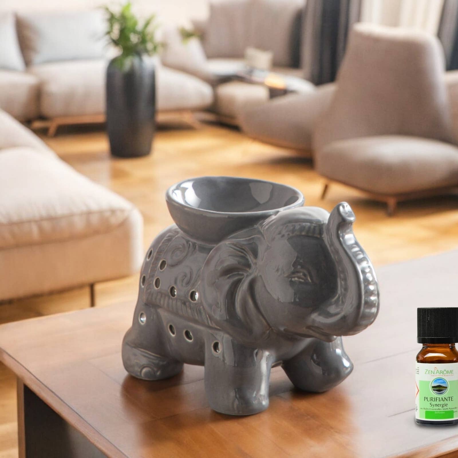 Zen'Arôme - Vendita all'ingrosso Portacandele - Bruciatore olio fondente cera profumata elefante Tandor grigio9