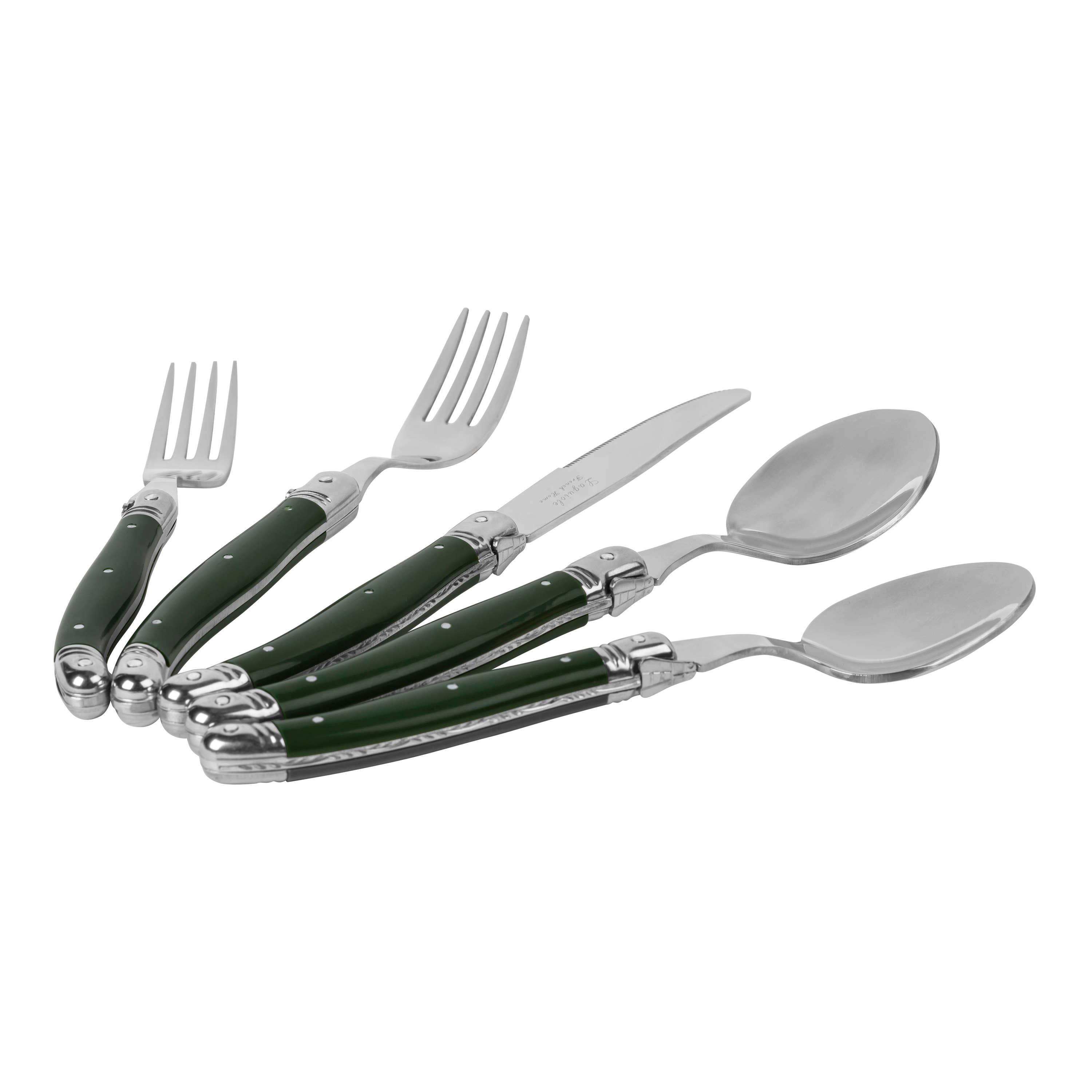 French Home - Wholesale Flatware Set - Laguiole Connoisseur 20-Piece 18/10 SS Douglas Fir Flatware 1