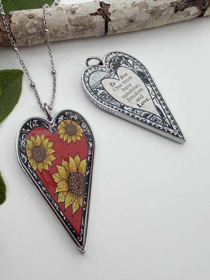 Large Heart Pendant Necklace - Flower Designs for wholesale by SPIRIT LALA LLC