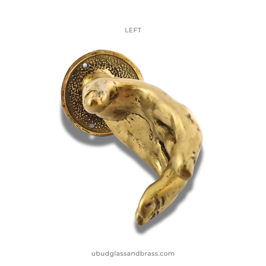 Ubud Glass - Vente Poignée/bouton - Poignée de porte poignée de main en laiton massif – Poignée murale steampunk (gauche/droite)1