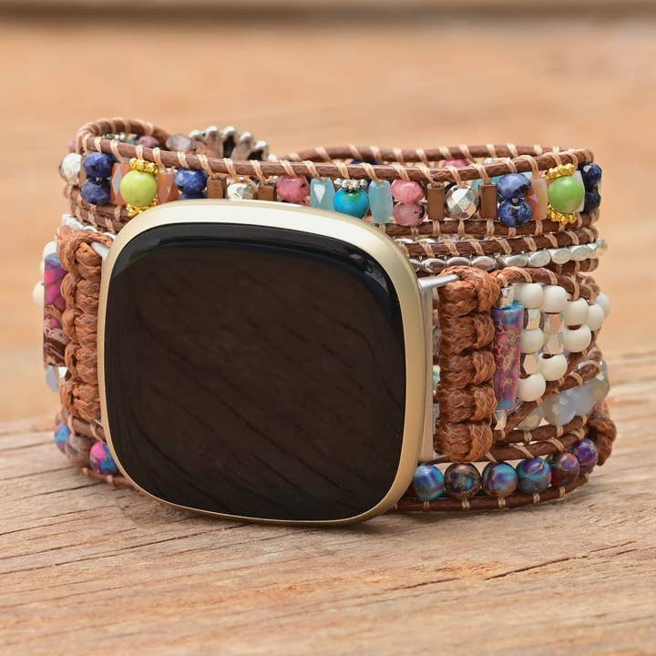 Free Spirit Shop – Großhandel Uhrenarmband – Damen – Armband für Fitbit-Armbanduhr, Jaspis und gemischte Perlen, Violett1