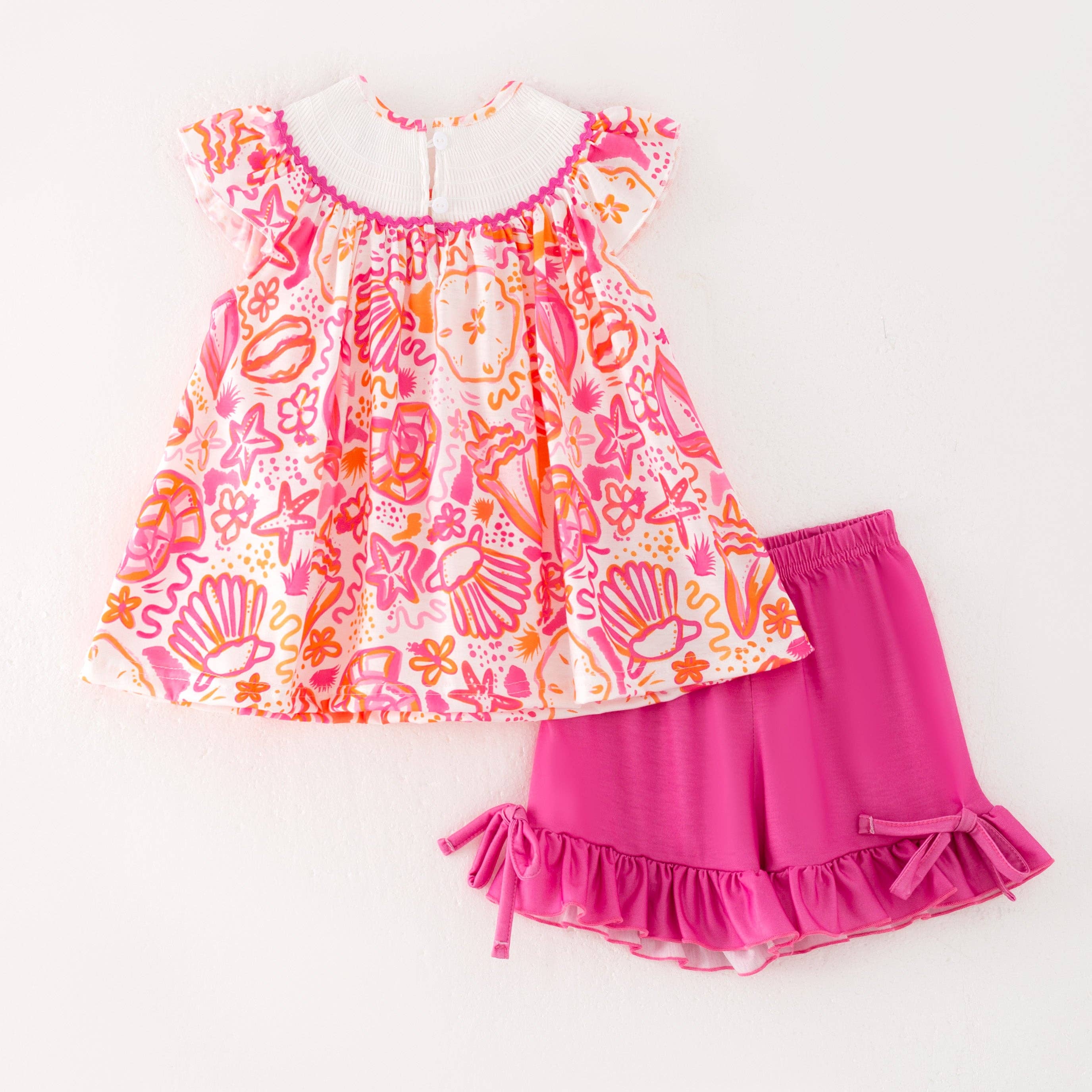 Auraquise - Wholesale Top & Short Set - Kids - Girls Summer "BEACH BABE"Smocked Embroidered Short Set1