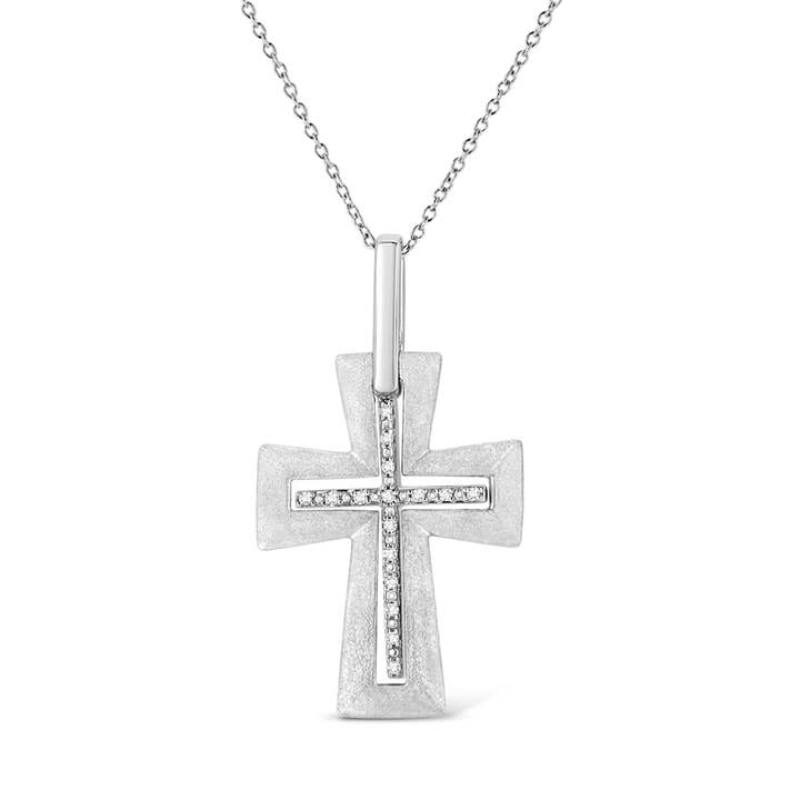 Silver Prong-set Diamond Accent Cross 18" Pendant Necklace for wholesale by Infinite Jewels