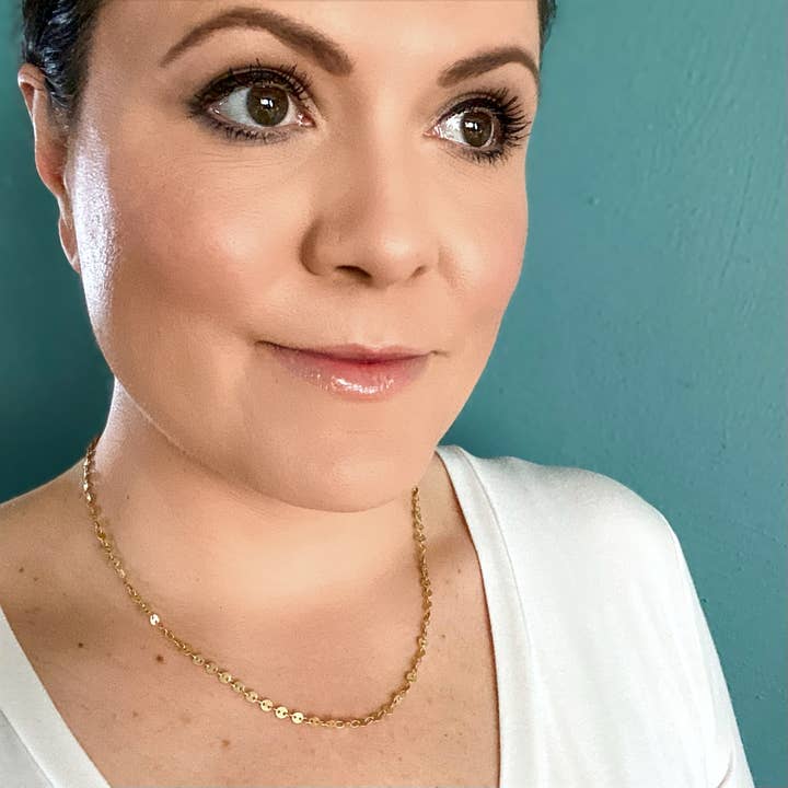 Light Shine - Wholesale Link & Chain Necklace - Paperclip Layering Necklace | Gold Plated Disc, Dainty Chain15