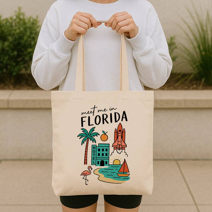 Meet Me In Florida Canvas Tote Bag for wholesale by DaisyChainDesignCo