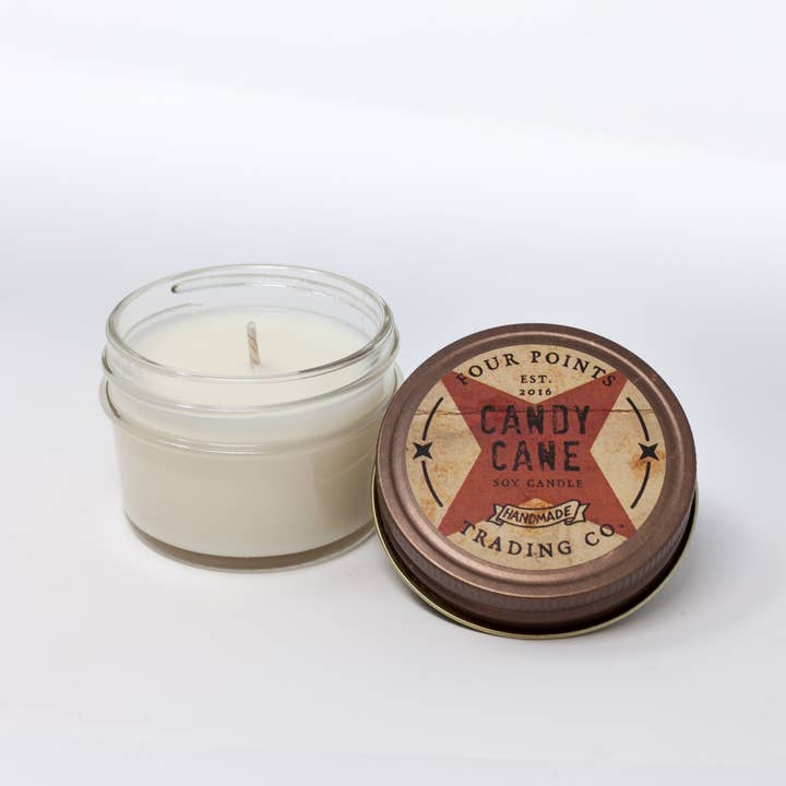 Candy Cane 4 oz soy candle for wholesale by Four Points Trading Co