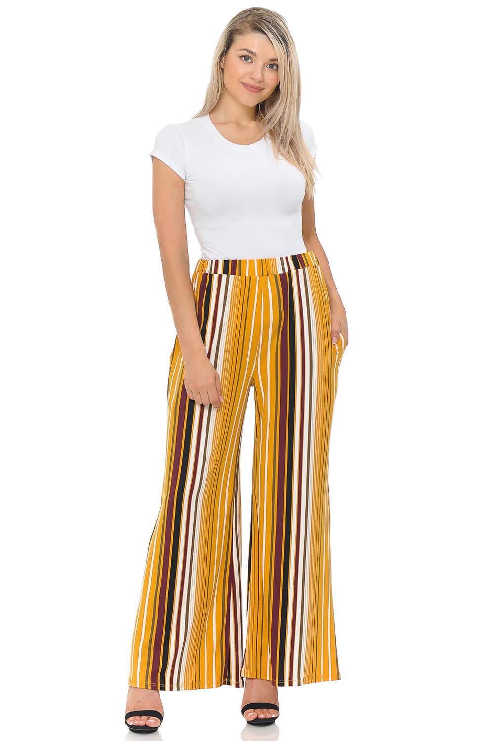 Allium - Wholesale Pants - Women's - Striped Palazzo Pants with Pockets5