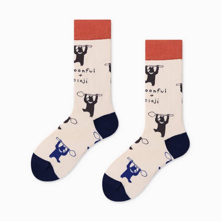 Bears Paint Cartoon Casual Cotton Creative Crew Sokken voor dames en meisjes voor wholesale door Pantsnsox