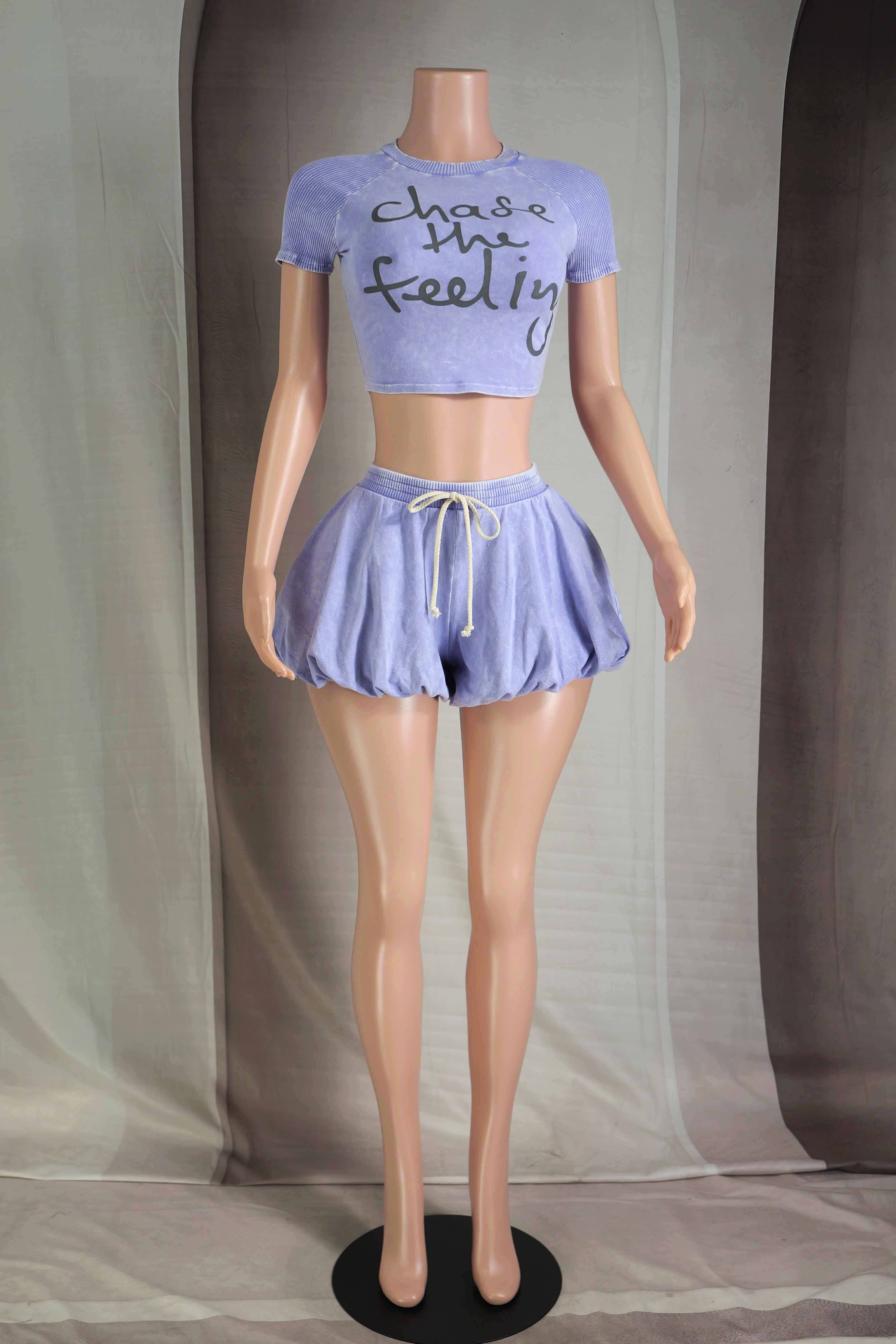 Dalia Studio - Wholesale Top & Pant Set (NOT Loungewear) - Women's - MINERAL WASH GRAPHIC TOP & BUBBLE SHORT SET0