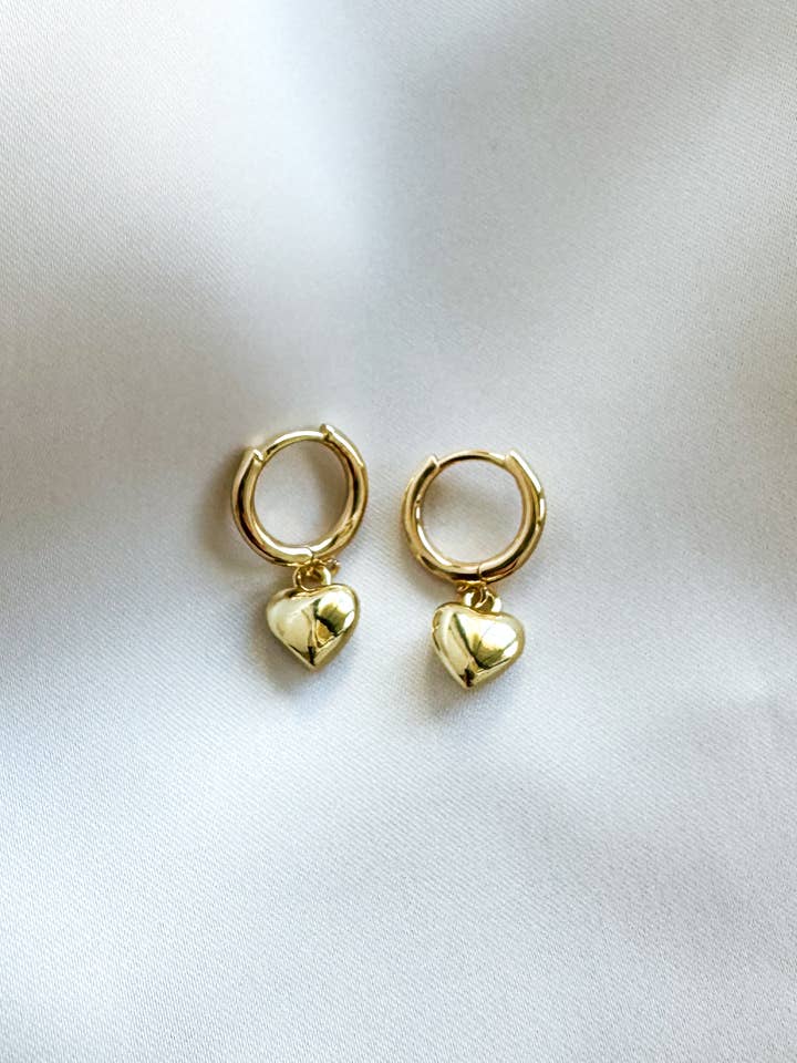 Puffy Heart Gold Filled Huggie Hoop Earrings for wholesale by Hello Heather