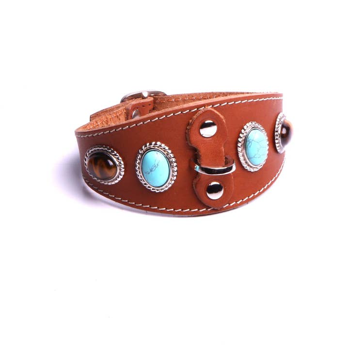 SARL FELINEA – wholesale Pet collar – Cat – Handmade Dog Cat Collar Natural Leather Black Leather Genuine Stone By Mode France.1