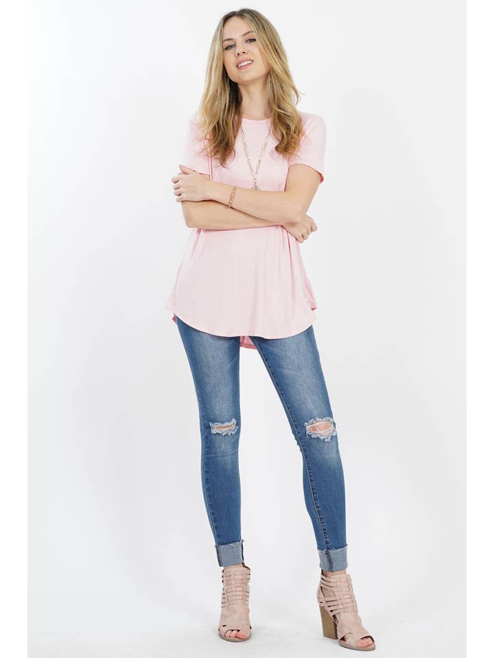 42POPS - Wholesale Knit Top - Women's - .._ SI-8133 Short Sleeve Rounded hem Tunic Top