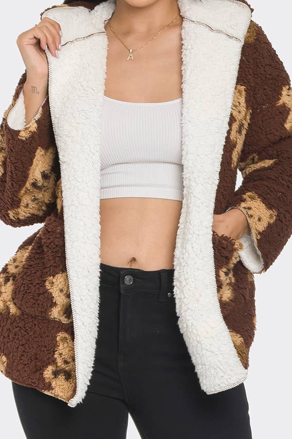 Lime All the Time - Wholesale Jacket - Women's - Teddy Bear Pattern Fluffy Fuzzy Fur Hoodie Jacket8