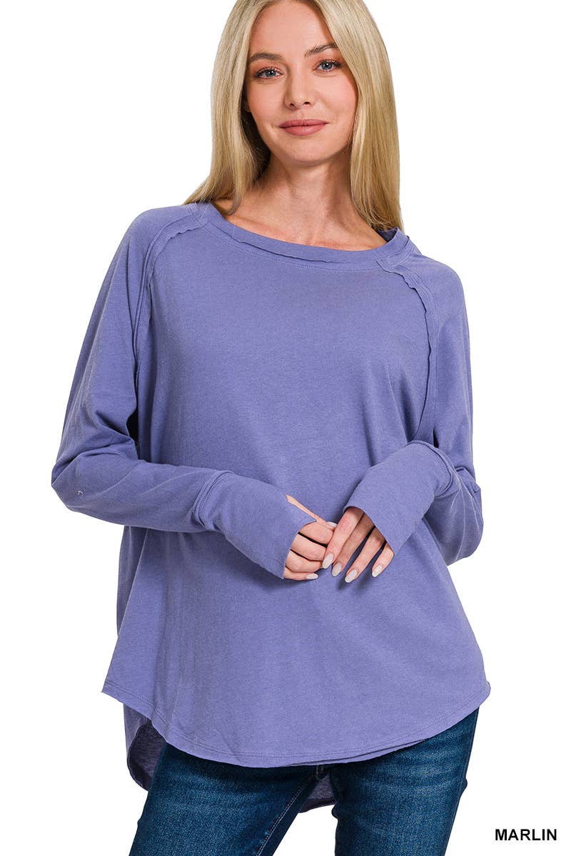 42POPS - Vendita all'ingrosso Maglietta - Donna - Top in cotone con maniche raglan e foro per il pollice SI-2460710