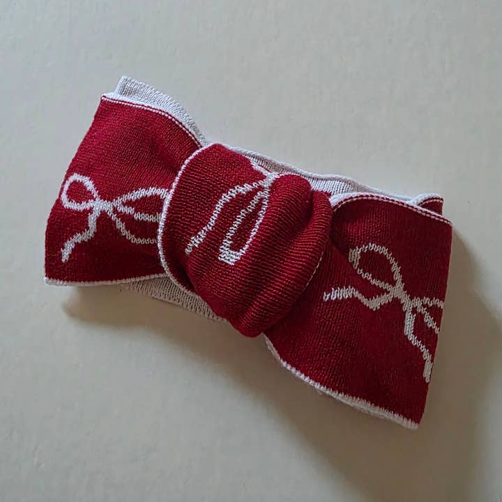 KNIT TOPKNOT HEADBAND - RED BOWS for wholesale by CG Lane Co