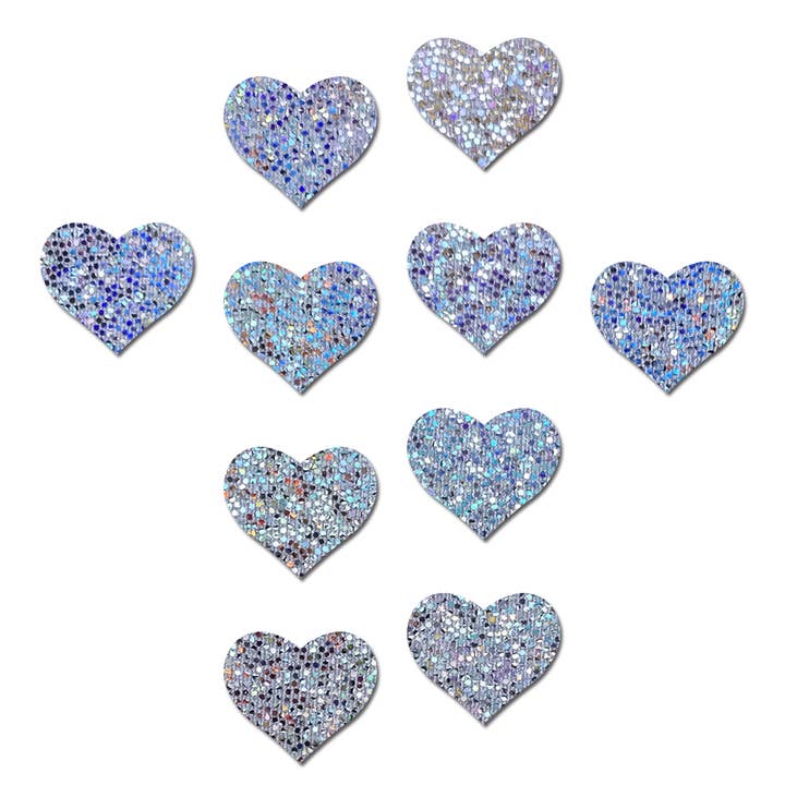 10 Mini Pastéis de Mamilo e Corpo Silver Glitter Hearts por atacado de Pastease®