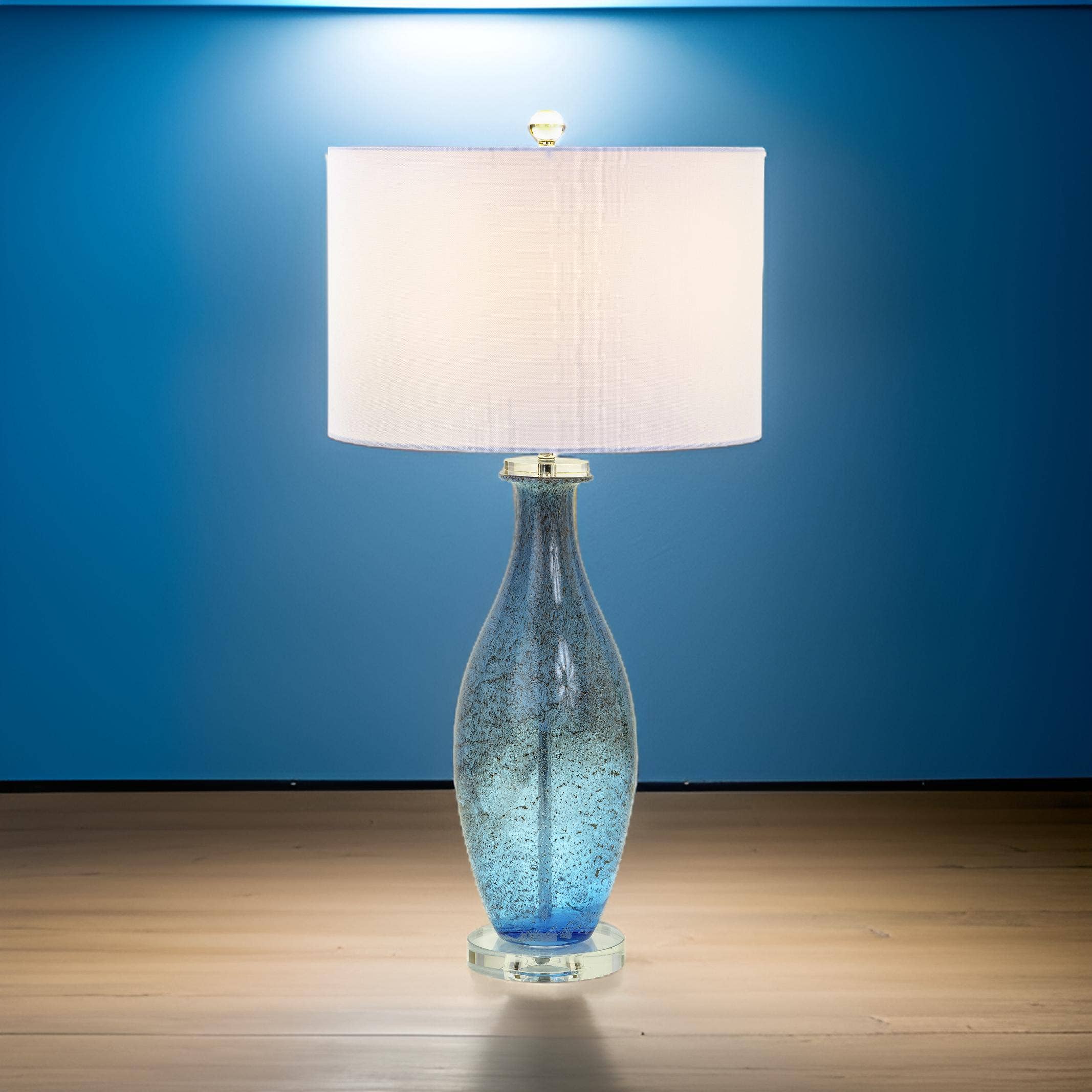 Blue Art Glass Lamps With Crystal Base, 3-Way Switch (Set Of 2) for wholesale on Faire5