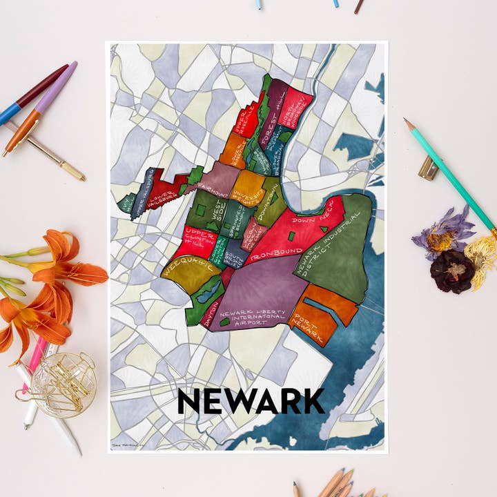 Terratorie Maps + Goods - Vente Affiche d'art - Impression cartographique des quartiers de Newark, New Jersey