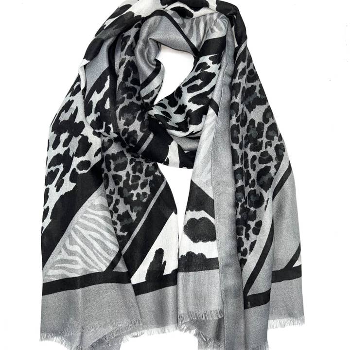 Zwart LINETA sjaal met luipaardprint 90 x 180 cm voor groothandel op Faire