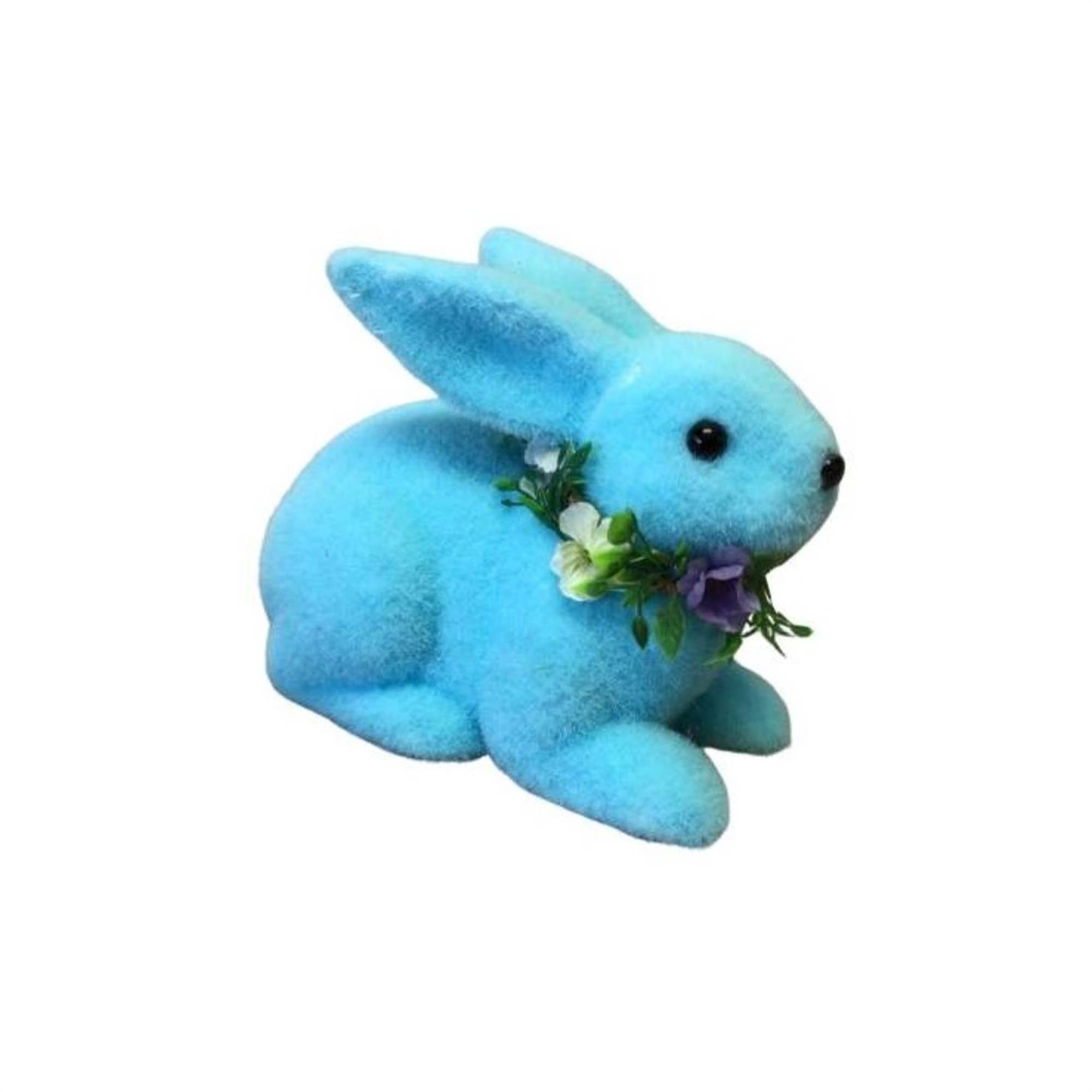 David Christopher's Collection - Wholesale Decorative Tabletop Object - Sitting Bright Flocked Bunny - Blue 7.5" x 5.5"