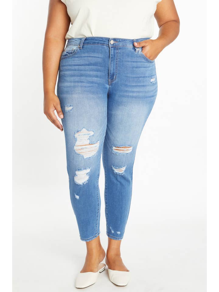 MEDIUM OPEN PACK Plus Size Distressed Ankle Skinny Jeans WEP3278XL for wholesale on Faire