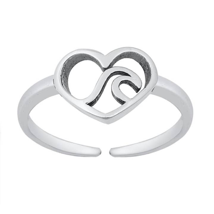 Toe Ring, Wave Ring, Sterling Silver Heart Toe Ring, Wave Toe Ring, Toe Rings, Adjustable Heart Toe Ring, Gift For Women #toering #toerings for wholesale by CALIFORNIA TOE RINGS