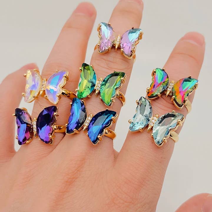 Mio Queena - Wholesale Cocktail/Statement Ring - Gradient Glass Butterfly Ring