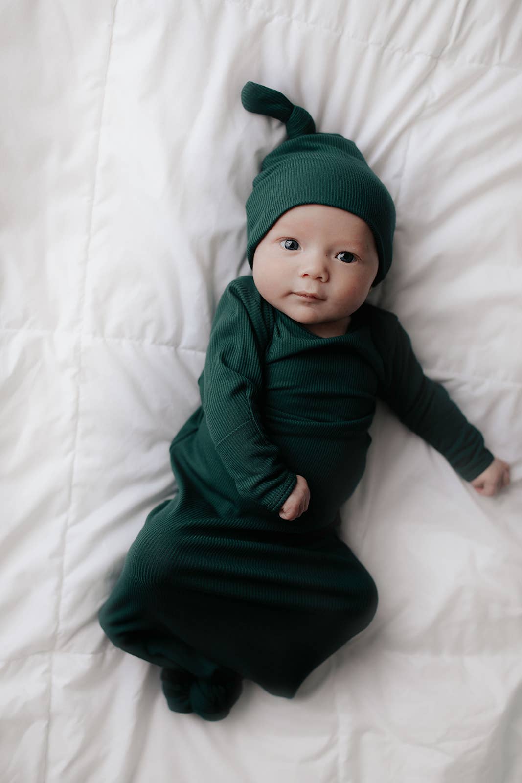 Three Little Tots - Wholesale Babygown - Baby - Forest Green Ribbed Knotted Newborn Baby Gown Sleepwear27